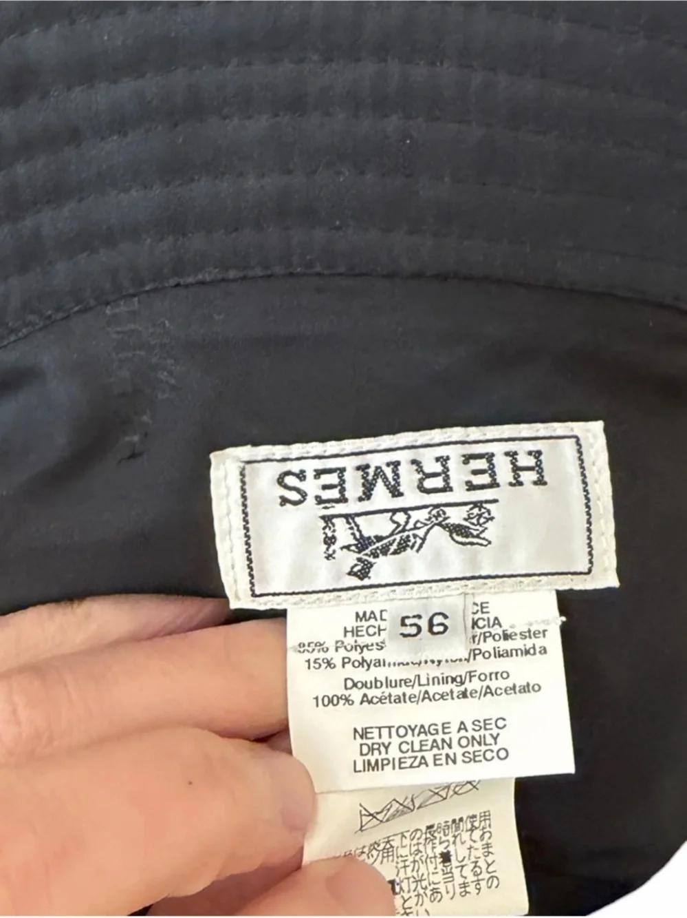 Authentic Hermès Milo Technical Waterproof Bucket Hat Black 56 Packable Sun Hat